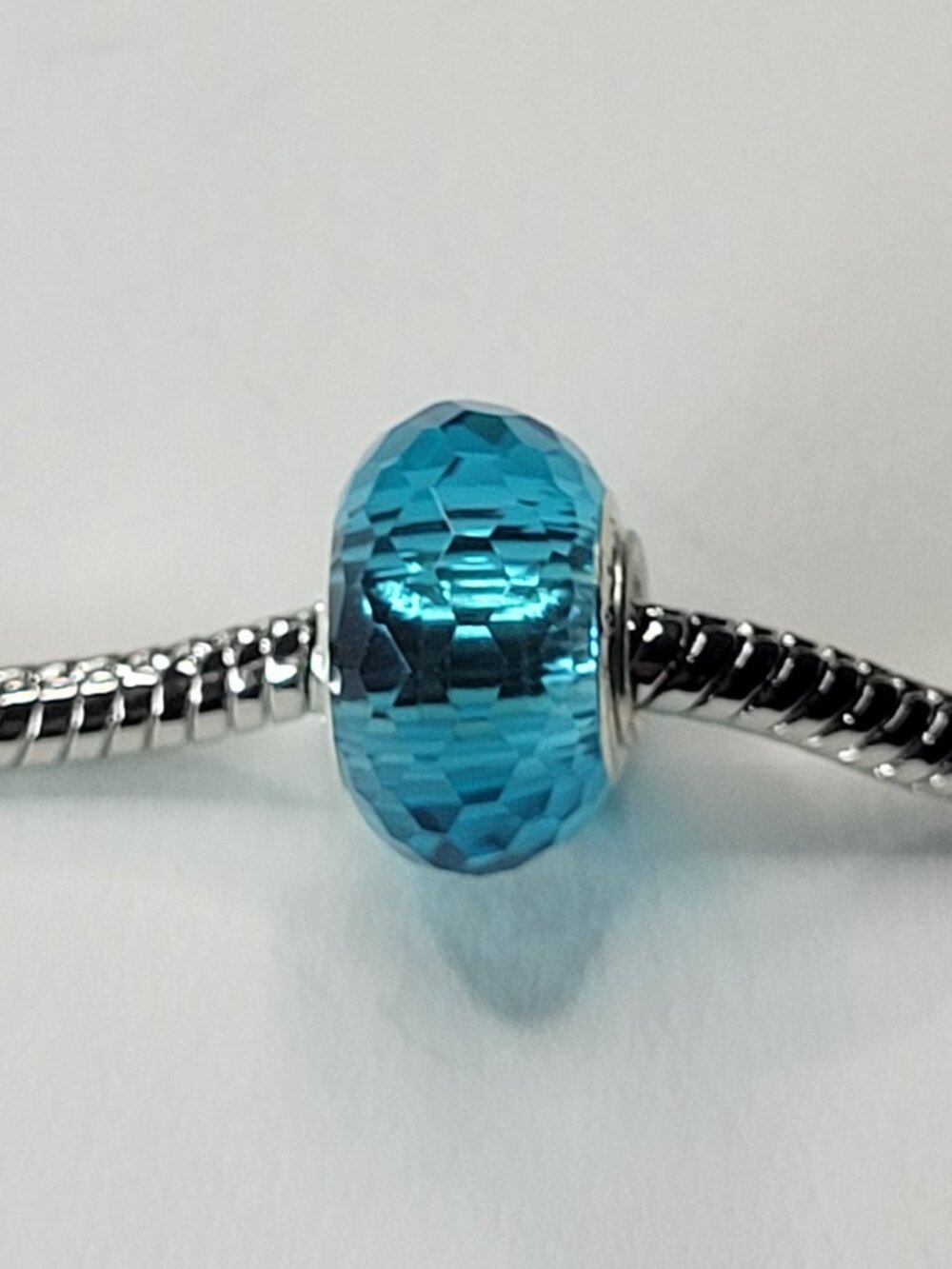 NWT For Pandora Charm Bracelets S925 European Bead Aqua Blue Glass MultiFaceted - Picture 5 of 9